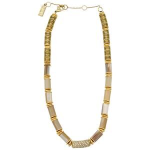 Akola Crystal Encrusted Bead Beige Horn Gold Plated Beaded Necklace
